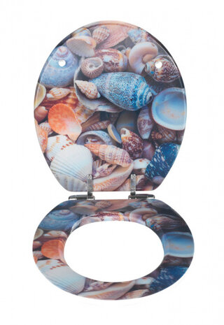 toiletbril Schelpen 3D 38 x 44,5 cm MDF blauw/wit
