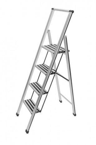 huishoudtrap 4-treeds aluminium grijs/zwart