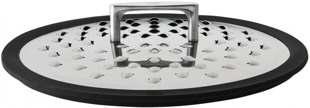 spatdeksel 27 cm RVS/siliconen zilver/zwart