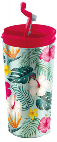 thermosbeker Tropical dubbelwandig 350 ml RVS aqua