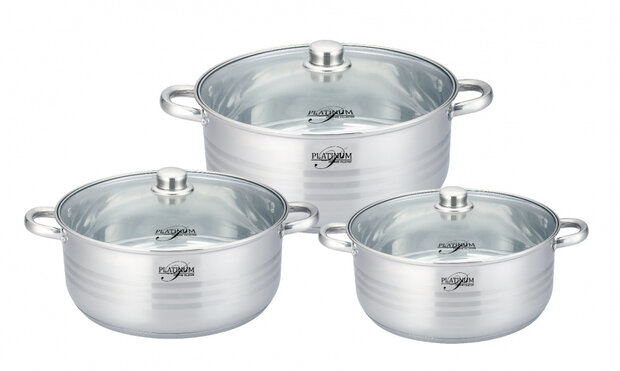 kookpannenset 22-24-26 cm glas/RVS zilver 6-delig