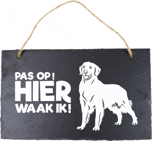waakbord Golden Retriever 25 cm leisteen zwart