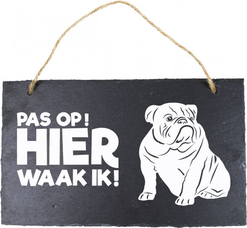 waakbord Engelse Buldog 15 x 25 cm leisteen