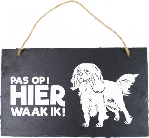 waakbord Cavalier King Charles 25 cm leisteen zwart