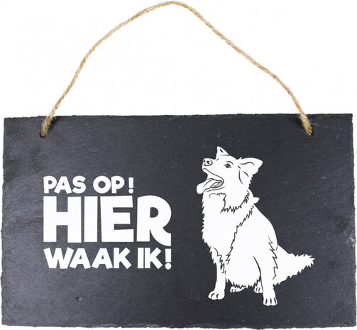 waakbord Bordercollie 15 x 25 cm leisteen zwart