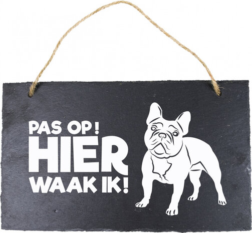 waakbord Franse Buldog 15 x 25 cm leisteen zwart
