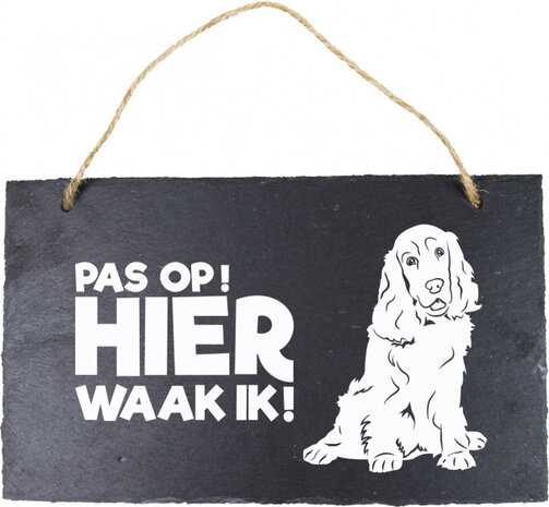 waakbord Cockerspani&euml;l 15 x 25 cm leisteen zwart