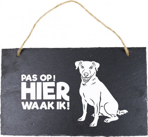 waakbord Jackrussellterri&euml;r 25 cm leisteen zwart