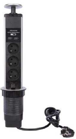 stekkerdoos Pop-Up USB 9 x 43 cm 3680W zwart