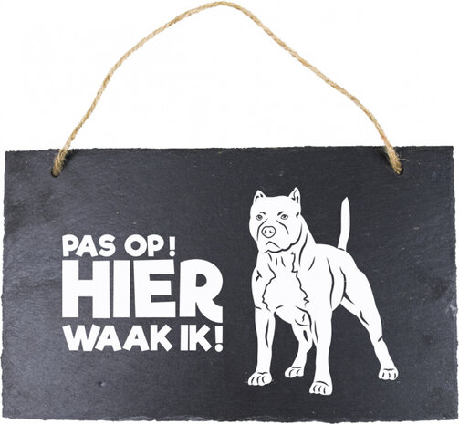 waakbord Pitbullterri&euml;r 15 x 25 cm leisteen zwart