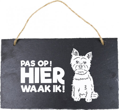waakbord Yorkshireterri&euml;r 15 x 25 cm leisteen zwart