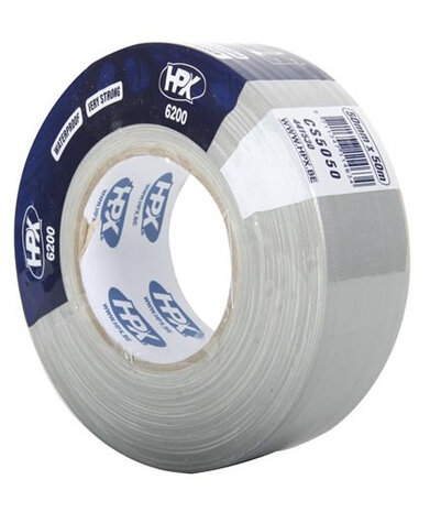 linnen tape 50 mm 50 meter polyester/rubber zilver
