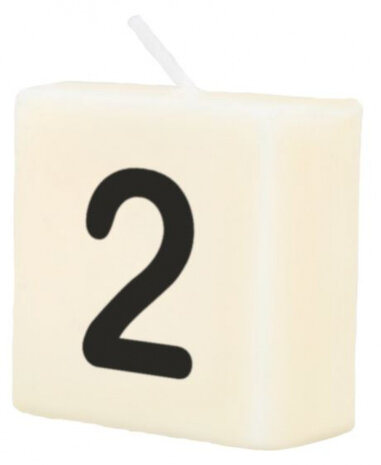 kaars cijfer 2 wax 2 x 4 cm zwart/wit