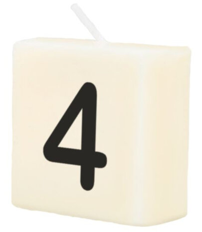 kaars cijfer 4 wax 2 x 4 cm zwart/wit