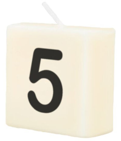 kaars cijfer 5 wax 2 x 4 cm zwart/wit