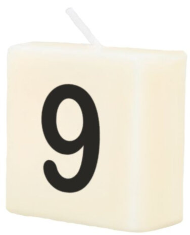 kaars cijfer 9 wax 2 x 4 cm zwart/wit