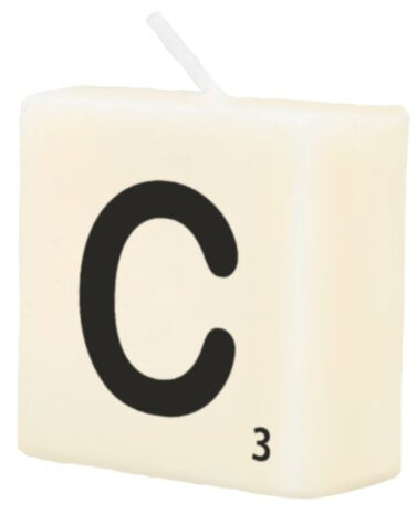 kaars Scrabble letter C wax 2 x 4 cm zwart/wit