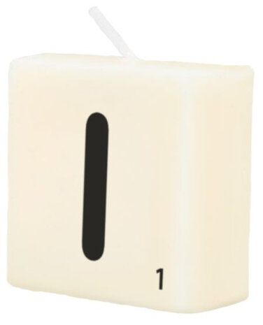 kaars Scrabble letter I wax 2 x 4 cm zwart/wit