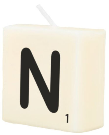 kaars Scrabble letter N wax 2 x 4 cm zwart/wit