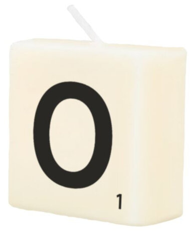 kaars Scrabble letter O wax 2 x 4 cm zwart/wit