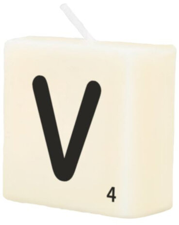 kaars Scrabble letter V wax 2 x 4 cm zwart/wit