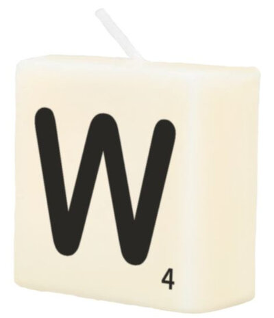 kaars Scrabble letter W wax 2 x 4 cm zwart/wit