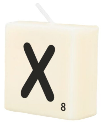 kaars Scrabble letter X wax 2 x 4 cm zwart/wit