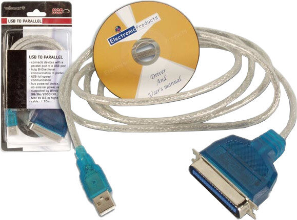 printerkabel USB-Centronics 1,2 meter wit/blauw