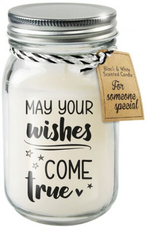 geurkaars May your wishes 13,5 cm wax/glas wit