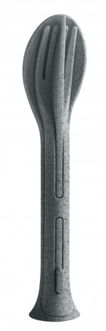 bestekset Klikk Pocket 17 cm thermoplast donkergrijs 3-delig