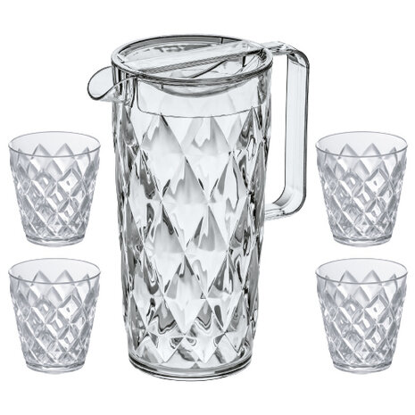 karaf met glazen 1,6 liter transparant 5-delig