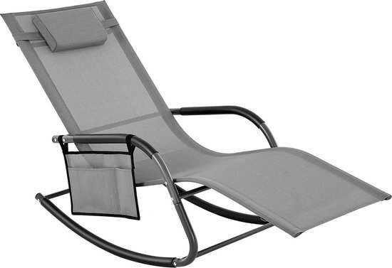 loungestoel 147 x 63 cm staal/textiel grijs 3-delig
