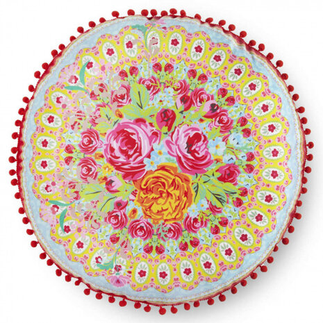 sierkussen rond Happiness 55 cm polyester roze/beige