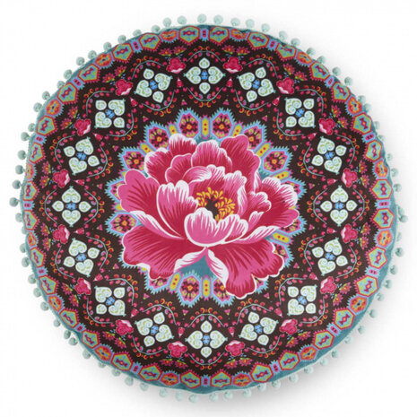 sierkussen rond Happiness 55 cm polyester paars