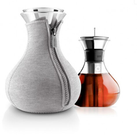 theemaker 1 liter glas/RVS/neopreen transparant/grijs