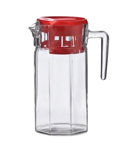 schenkkan Carre 1,2 liter glas transparant/rood 2-delig
