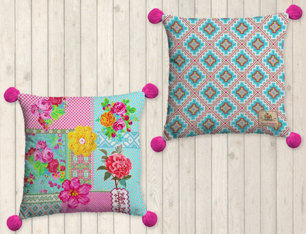 sierkussen Paradise 48 x 48 cm polyester blauw/roze