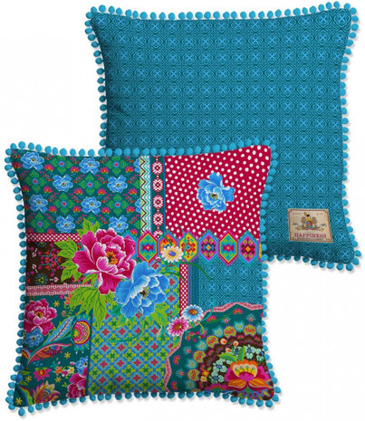 sierkussen Peonia 48 x 48 cm polyester blauw