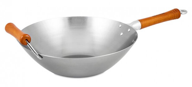 wok Excellence 32 cm staal/hout zilver/bruin