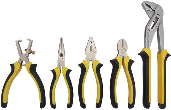 tangenset staal/rubber zwart/geel 5-delig