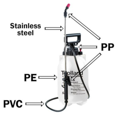 druksproeier 5 liter PVC/RVS/polyetheen wit/zwart