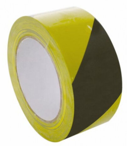 markeertape 50 mm x 33 meter PVC geel/zwart