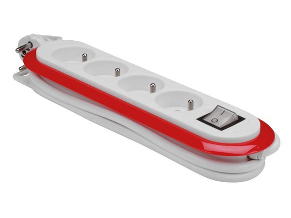 stekkerdoos 4-voudig 3680W 32 x 7 cm rood/wit