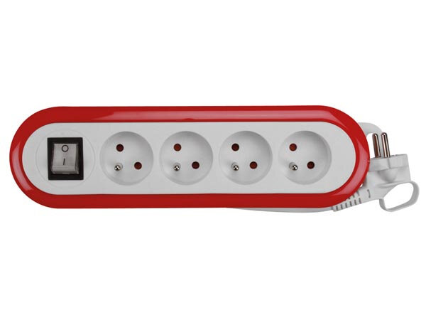 stekkerdoos 4-voudig 3680W 32 x 7 cm rood/wit