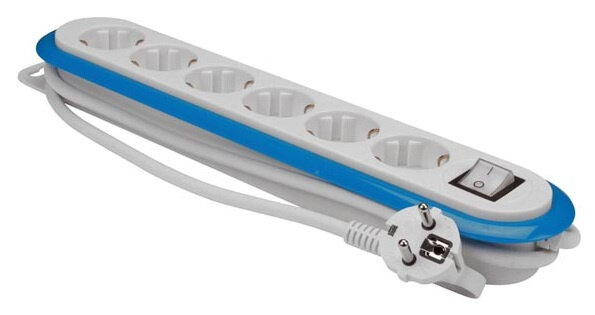 stekkerdoos 4-voudig 3680W 32 x 7 cm wit/blauw