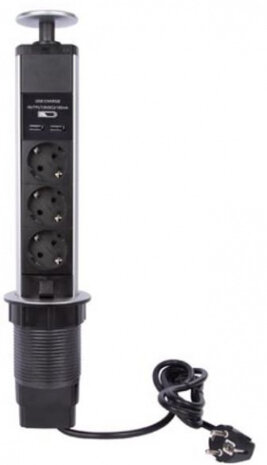 stekkerdoos Pop-Up USB 3680W 6,4 x 43 cm zwart