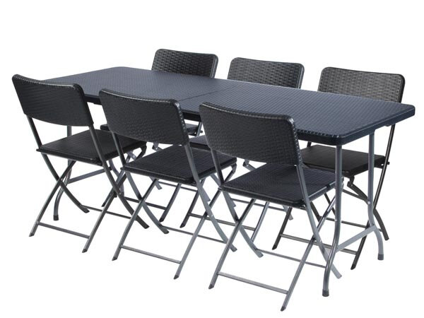 vouwtafel Rotanlook 180 x 75 cm polyetheen/staal zwart