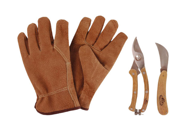snoei-set RVS/hout/leer bruin one-size 3-delig