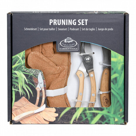 snoei-set RVS/hout/leer bruin one-size 3-delig
