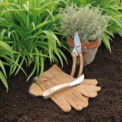 snoei-set RVS/hout/leer bruin one-size 3-delig